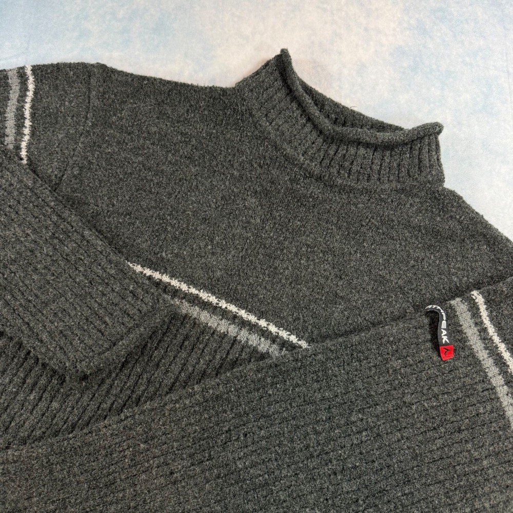 Northpeak Mock Neck Sweater Mens L Gray Excellent Ribbed Wool Blend Striped